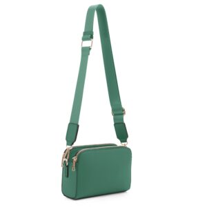 evve triple zip small crossbody camera bag with wide guitar strap | kelly green