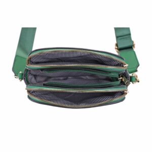 EVVE Triple Zip Small Crossbody Camera Bag with Wide Guitar Strap | Kelly Green