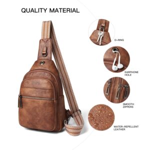 LATMAP Sling Bag For Women Faux Leather Anti Theft Small Casual Daypack Backpack Fanny Pack Crossbody Chest Bags Purse Waterproof Brown