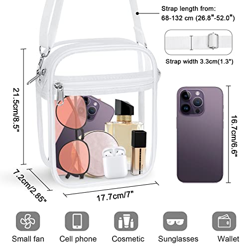 KETIEE Clear Bag Stadium Approved, Clear Crossbody Bag with Adjustable Strap Clear Purse for Women Clear Stadium Bag for Concerts Sports Festivals(White)