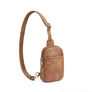 coraldaisy women's vegan leather sling handbag, fanny pack, crossbody bag, small purse, hobo gift, light brown