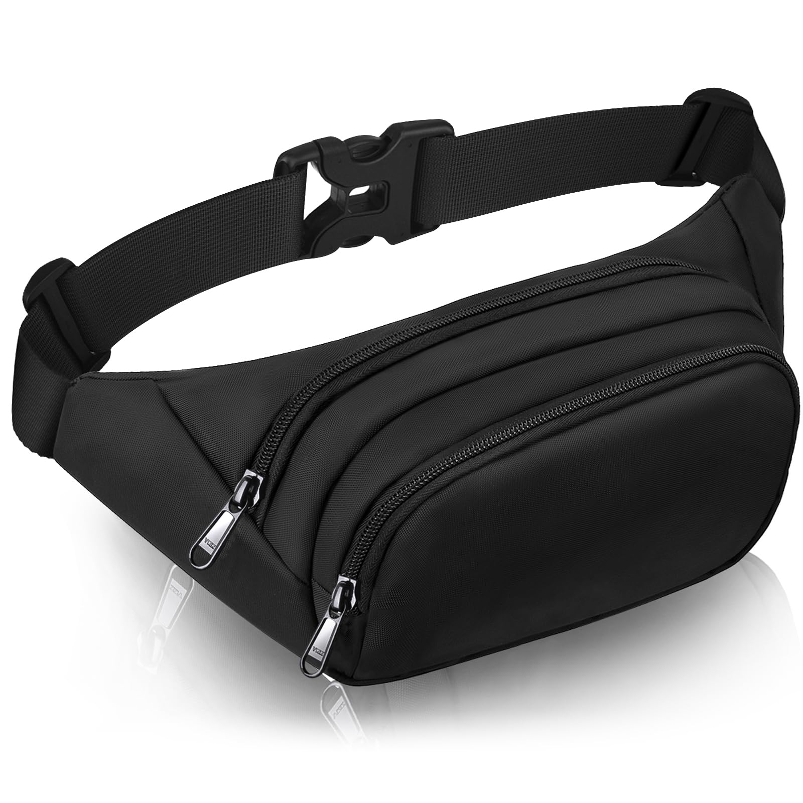 Large Fanny Pack for Women Men - Syican Waist bag with 3-Zipper Pockets, Gifts for Enjoy Sports Traveling Workout Casual Hands-Free crossbody bags Fits MAX 7.9'' iPad & 6.6'' Phone Black