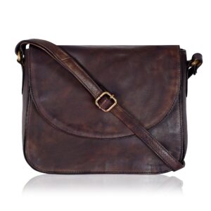 ozora handcrafted genuine leather vintage shoulder crossbody bag with ykk zippers, snap button closure and mobile holder