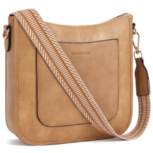 BOSTANTEN Crossbody Bags for Women Trendy Vegan Leather Hobo Handbags Fashion Shoulder Bags Purse with Adjustable Guitar Strap Tan