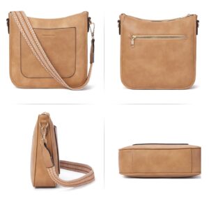 BOSTANTEN Crossbody Bags for Women Trendy Vegan Leather Hobo Handbags Fashion Shoulder Bags Purse with Adjustable Guitar Strap Tan