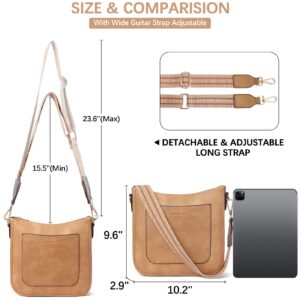 BOSTANTEN Crossbody Bags for Women Trendy Vegan Leather Hobo Handbags Fashion Shoulder Bags Purse with Adjustable Guitar Strap Tan