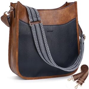 HKCLUF Crossbody Bag for Women Trendy,Vegan Leather Hobo Handbags Women Fashion Shoulder Cross-body Bags with 2PCS Adjustable Strap(Black Brown)