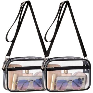 PACKISM Clear Purses for Women Stadium Clear Bag Stadium Approved with Adjustable Strap Transparent Crossbody Bag for Concerts Sporting Events, 2 Pack Black