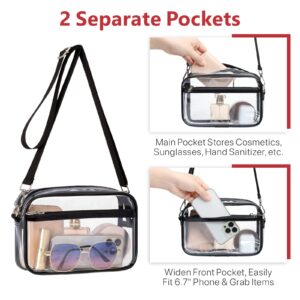 PACKISM Clear Purses for Women Stadium Clear Bag Stadium Approved with Adjustable Strap Transparent Crossbody Bag for Concerts Sporting Events, 2 Pack Black