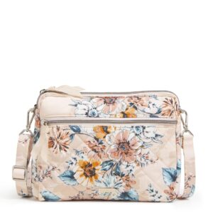 Vera Bradley Women's Performance Twill Triple Compartment Crossbody Purse, Peach Blossom Bouquet, One Size