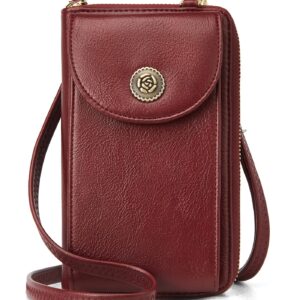 BROMEN Small Cell Phone Purse Crossbody Bags for Women Vegan Leather Wallet Purse with Credit Card Holder Red