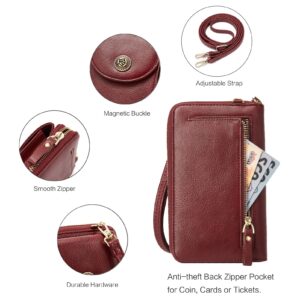 BROMEN Small Cell Phone Purse Crossbody Bags for Women Vegan Leather Wallet Purse with Credit Card Holder Red