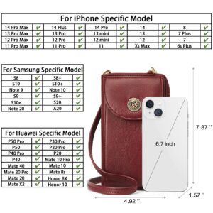 BROMEN Small Cell Phone Purse Crossbody Bags for Women Vegan Leather Wallet Purse with Credit Card Holder Red