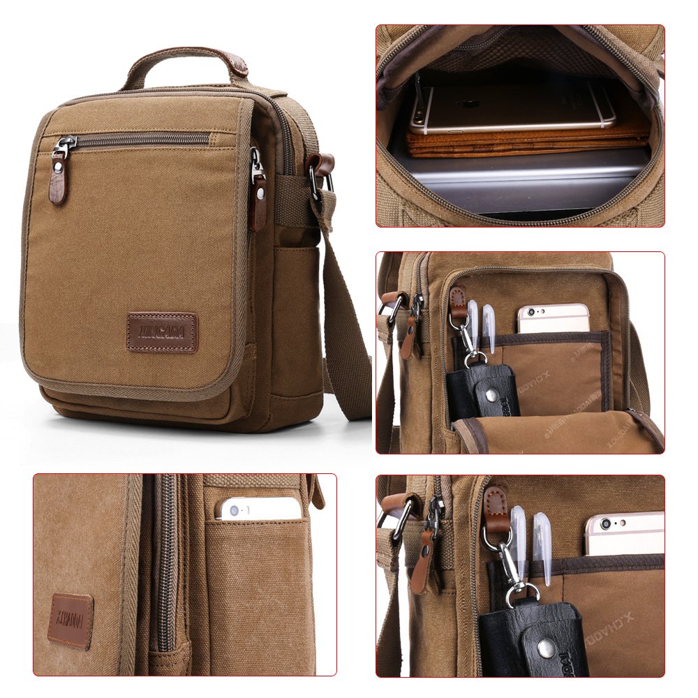 XINCADA Mens Bag Messenger Canvas Shoulder Bags Travel Man Purse Crossbody for Work Business