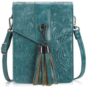 MEITRUE Women Phone Purse Bag Small Crossbody Bags Ladies Mini Cell phone Purse Wallet Tassels Embossed Bag for Girls (0-Peacock-blue)