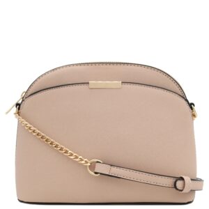 FashionPuzzle Saffiano Small Dome Crossbody bag with Chain Strap (Nude)