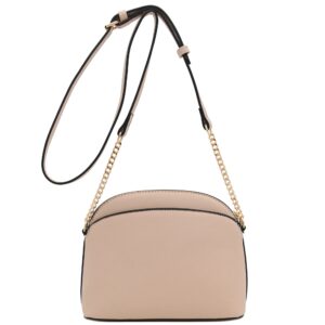 FashionPuzzle Saffiano Small Dome Crossbody bag with Chain Strap (Nude)