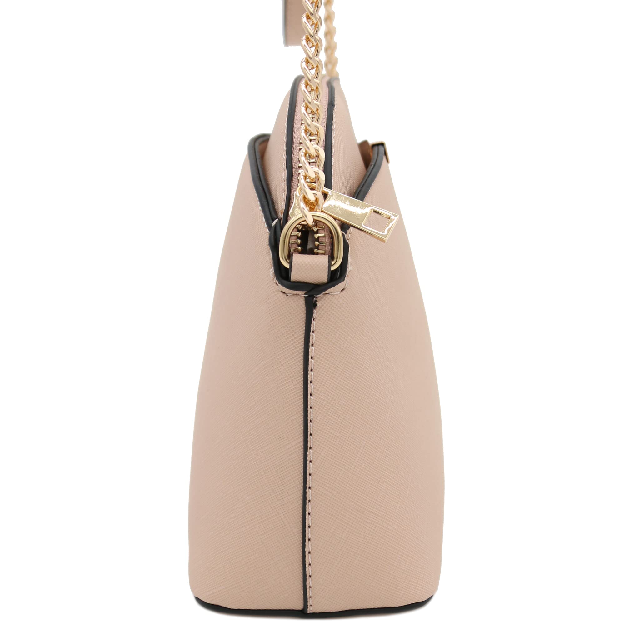 FashionPuzzle Saffiano Small Dome Crossbody bag with Chain Strap (Nude)