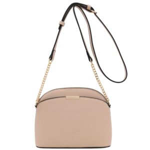 FashionPuzzle Saffiano Small Dome Crossbody bag with Chain Strap (Nude)