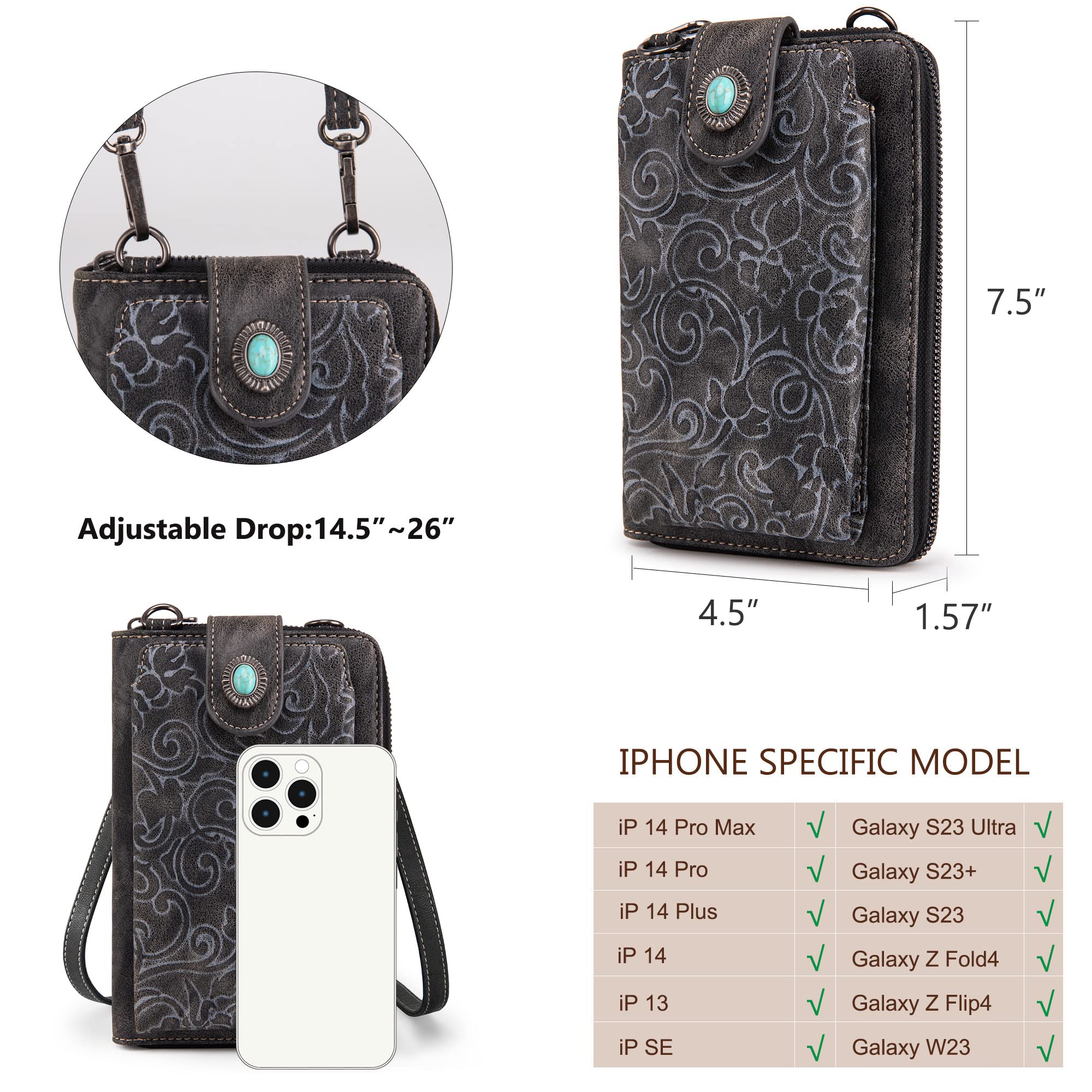 Montana West Crossbody Cell Phone Purse For Women Western Style Cellphone Wallet Bag Travel Size With Strap MWC-175BK