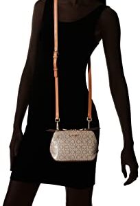 Calvin Klein Lucy Triple Compartment Crossbody, Almond/Taupe/Caramel Embossed