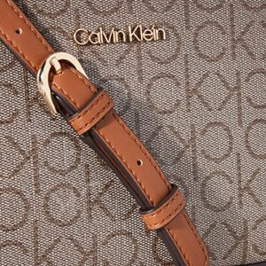 Calvin Klein Lucy Triple Compartment Crossbody, Almond/Taupe/Caramel Embossed