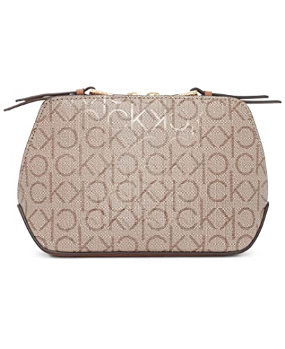 Calvin Klein Lucy Triple Compartment Crossbody, Almond/Taupe/Caramel Embossed