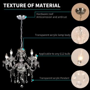 PAPAYA Crystal Chandeliers Clear Chandelier 5-Light Modern Pendant Ceiling Lighting Fixture with Acrylic Crystals & Beads for Girls Room,Living Room,Kitchen Island,Entryway