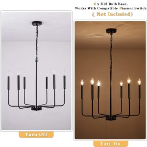 LJHhowe Black Chandelier 6 Light Modern Farmhouse Chandelier for Dining Room Lighting Fixtures Hanging, Rustic Industrial Candle Chandeliers light fixture for Foyer Kitchen Living Room