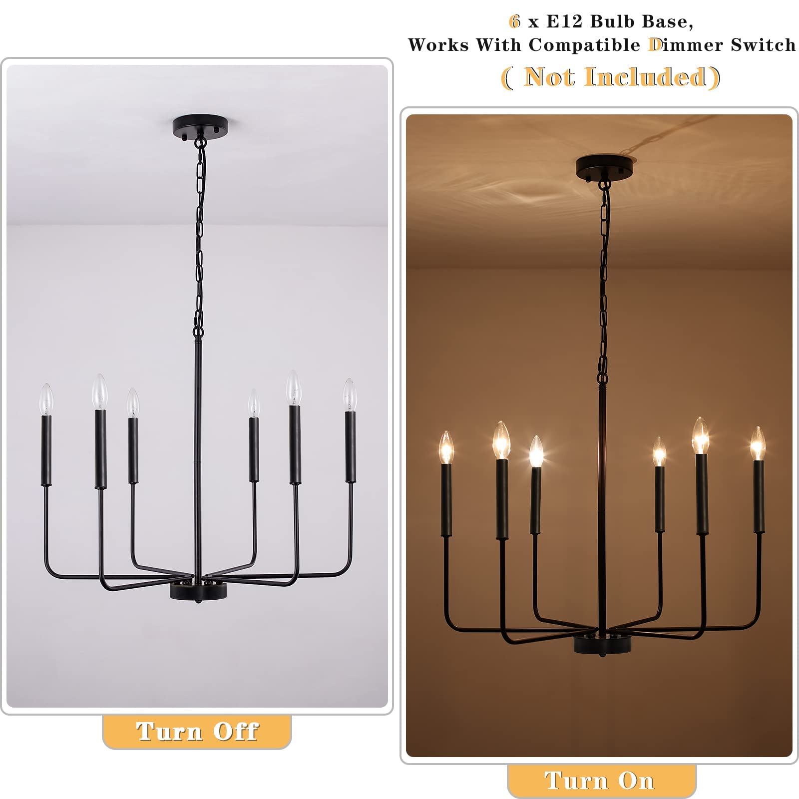 LJHhowe Black Chandelier 6 Light Modern Farmhouse Chandelier for Dining Room Lighting Fixtures Hanging, Rustic Industrial Candle Chandeliers light fixture for Foyer Kitchen Living Room