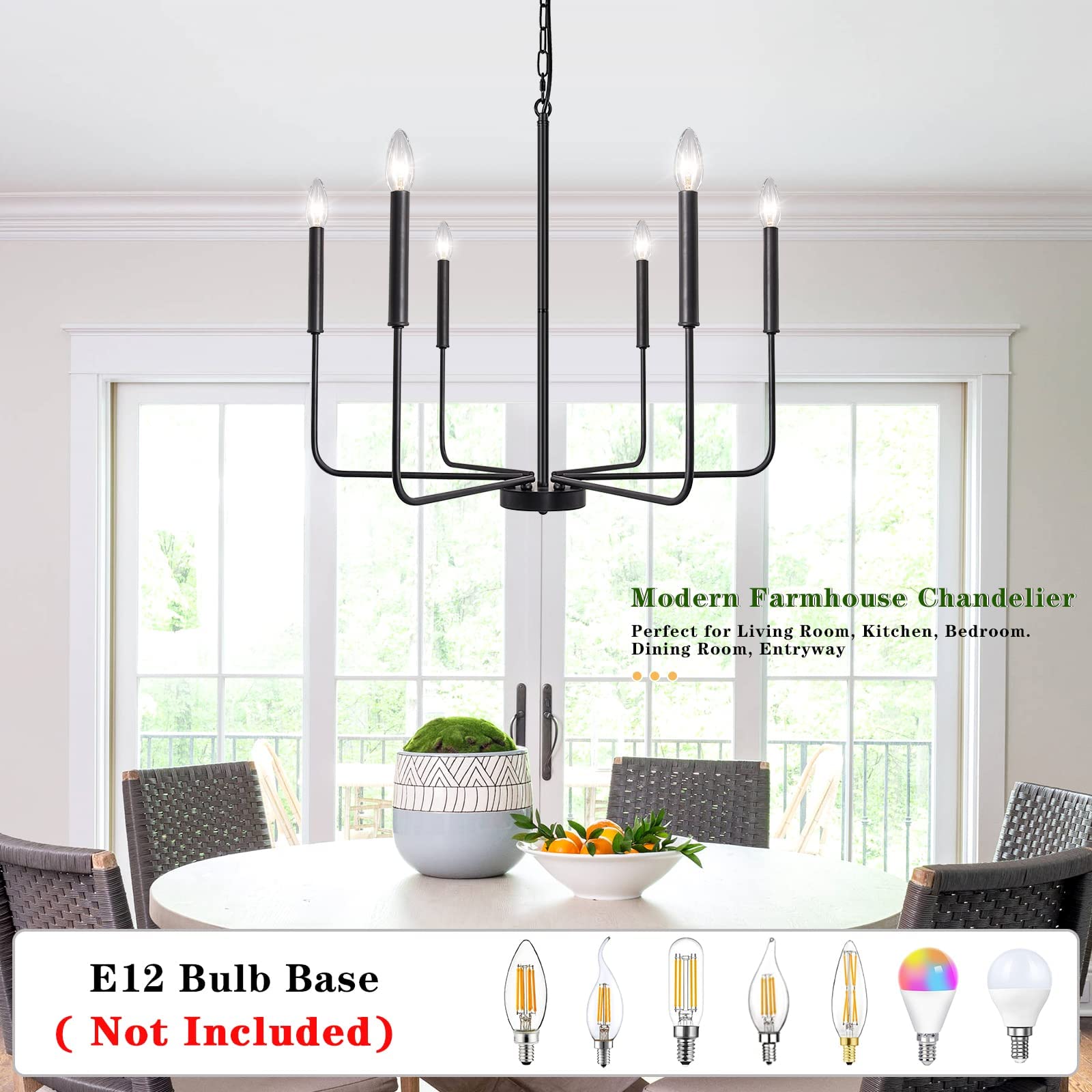 LJHhowe Black Chandelier 6 Light Modern Farmhouse Chandelier for Dining Room Lighting Fixtures Hanging, Rustic Industrial Candle Chandeliers light fixture for Foyer Kitchen Living Room