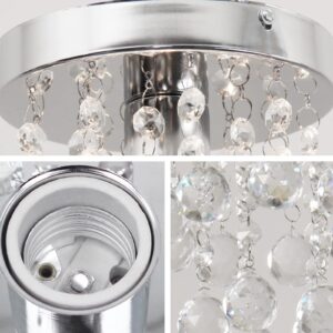 Dixun Modern Mini Chandelier Crystal Chandelier Lighting Flush Mount Ceiling Light Fixture Chandelier Light for Hallway Passway Bedroom Living Room Bathroom(Silver)