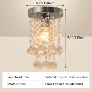 Dixun Modern Mini Chandelier Crystal Chandelier Lighting Flush Mount Ceiling Light Fixture Chandelier Light for Hallway Passway Bedroom Living Room Bathroom(Silver)