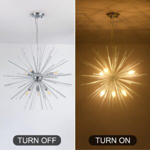 Modern Chrome Sputnik Chandeliers,6-Light Starburst Firework Ceiling Lights Dining Room Chandelier Light Fixture for Living Room, Bedroom, Kitchen, Entryway, Foyer,Dia 25",E12 Sockets