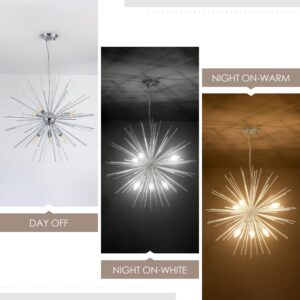 Modern Chrome Sputnik Chandeliers,6-Light Starburst Firework Ceiling Lights Dining Room Chandelier Light Fixture for Living Room, Bedroom, Kitchen, Entryway, Foyer,Dia 25",E12 Sockets