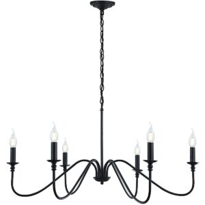 black chandelier,6-light rustic industrial iron chandeliers for dining room lighting fixtures hanging,candle hanging hallway, living room, foyer, bedroom, office, bar,island lights