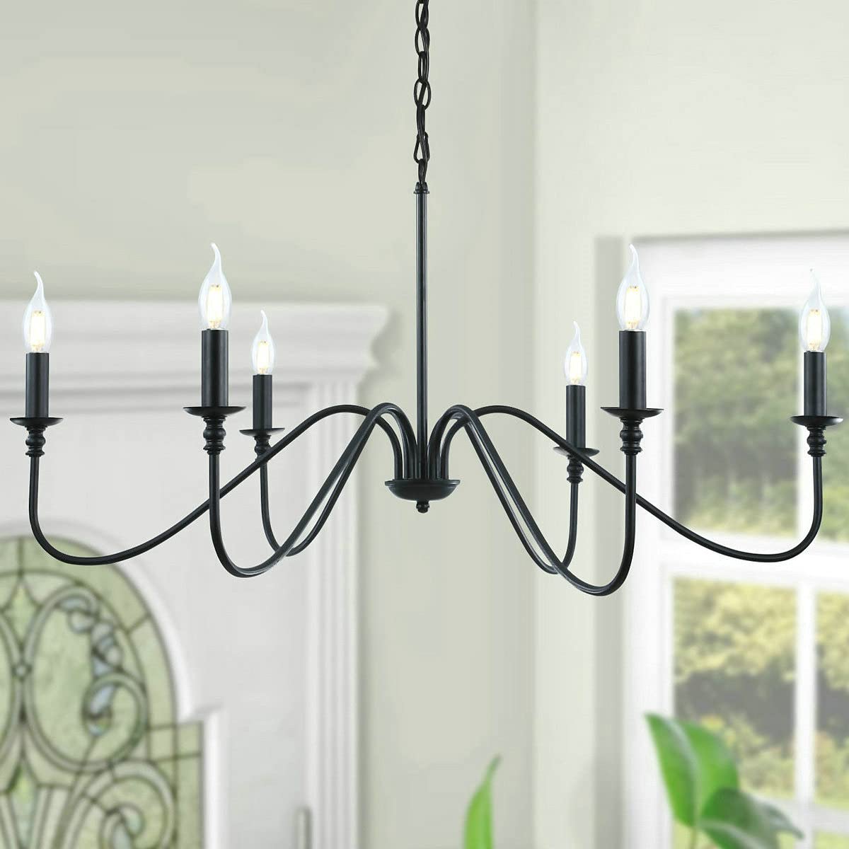 Black Chandelier,6-Light Rustic Industrial Iron Chandeliers for Dining Room Lighting Fixtures Hanging,Candle Hanging Hallway, Living Room, Foyer, Bedroom, Office, Bar,Island Lights