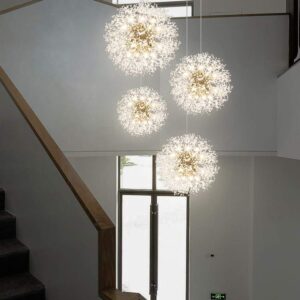 Qamra Modern Crystal Gold Chandeliers, Firework Dandelion Sputnik Chandelier Light Fixture Pendant Lighting for Dining Room, Bedroom, Kitchen, Living Room(12-Light, Gold)