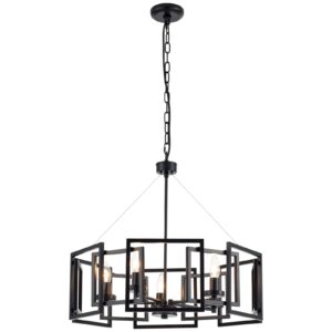 MhyTogn Industrial style Chandelier, with Matt Black Finish Geometric Shade Pendant Lighting Fixture for Dining Room Living Room Kitchen Island Bedroom 5-light