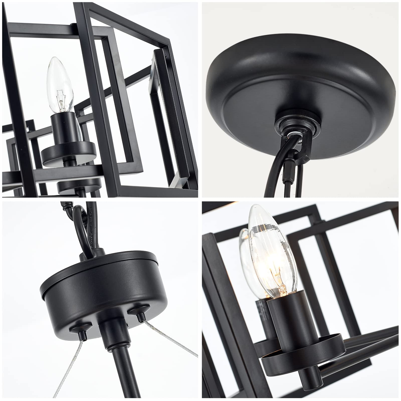 MhyTogn Industrial style Chandelier, with Matt Black Finish Geometric Shade Pendant Lighting Fixture for Dining Room Living Room Kitchen Island Bedroom 5-light