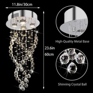 Luxury Crystal Ceiling Light Fixture, Modern Spiral Raindrop Crystal Chandelier 4-Lights Flush Mount Lamp Crystal Ceiling Lighting for Dining Room, Bedroom, Living Room, Foyer, Staircase of CRYSTOP