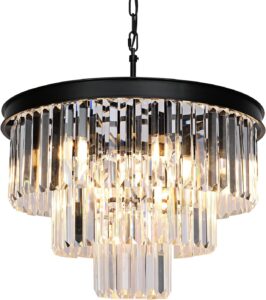 weesalife black crystal chandeliers for dining room lights fixtures, 9 lights modern contemporary chandeliers for bedroom, 3-tier round crystal chandeliers for living room entryway kitchen island