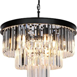 Weesalife Black Crystal Chandeliers for Dining Room Lights Fixtures, 9 Lights Modern Contemporary Chandeliers for Bedroom, 3-Tier Round Crystal Chandeliers for Living Room Entryway Kitchen island