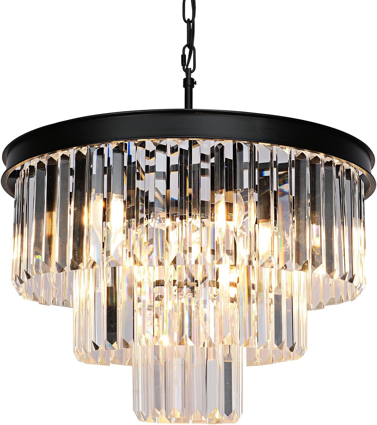 Weesalife Black Crystal Chandeliers for Dining Room Lights Fixtures, 9 Lights Modern Contemporary Chandeliers for Bedroom, 3-Tier Round Crystal Chandeliers for Living Room Entryway Kitchen island