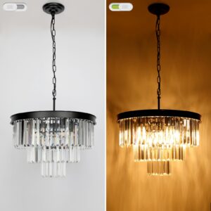 Weesalife Black Crystal Chandeliers for Dining Room Lights Fixtures, 9 Lights Modern Contemporary Chandeliers for Bedroom, 3-Tier Round Crystal Chandeliers for Living Room Entryway Kitchen island