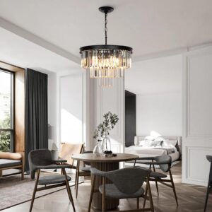 Weesalife Black Crystal Chandeliers for Dining Room Lights Fixtures, 9 Lights Modern Contemporary Chandeliers for Bedroom, 3-Tier Round Crystal Chandeliers for Living Room Entryway Kitchen island