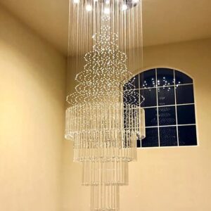 Flashing God D32''X H120'' High Ceiling Chandelier Crystal Raindrop Chandeliers Staircase Large Chandelier Villa Entrance Foyer Ceiling Light High Ceiling Pendant Light Fixture,12 Bulbs Include