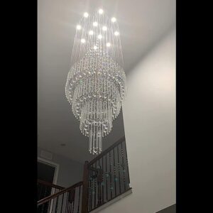 Flashing God D32''X H120'' High Ceiling Chandelier Crystal Raindrop Chandeliers Staircase Large Chandelier Villa Entrance Foyer Ceiling Light High Ceiling Pendant Light Fixture,12 Bulbs Include