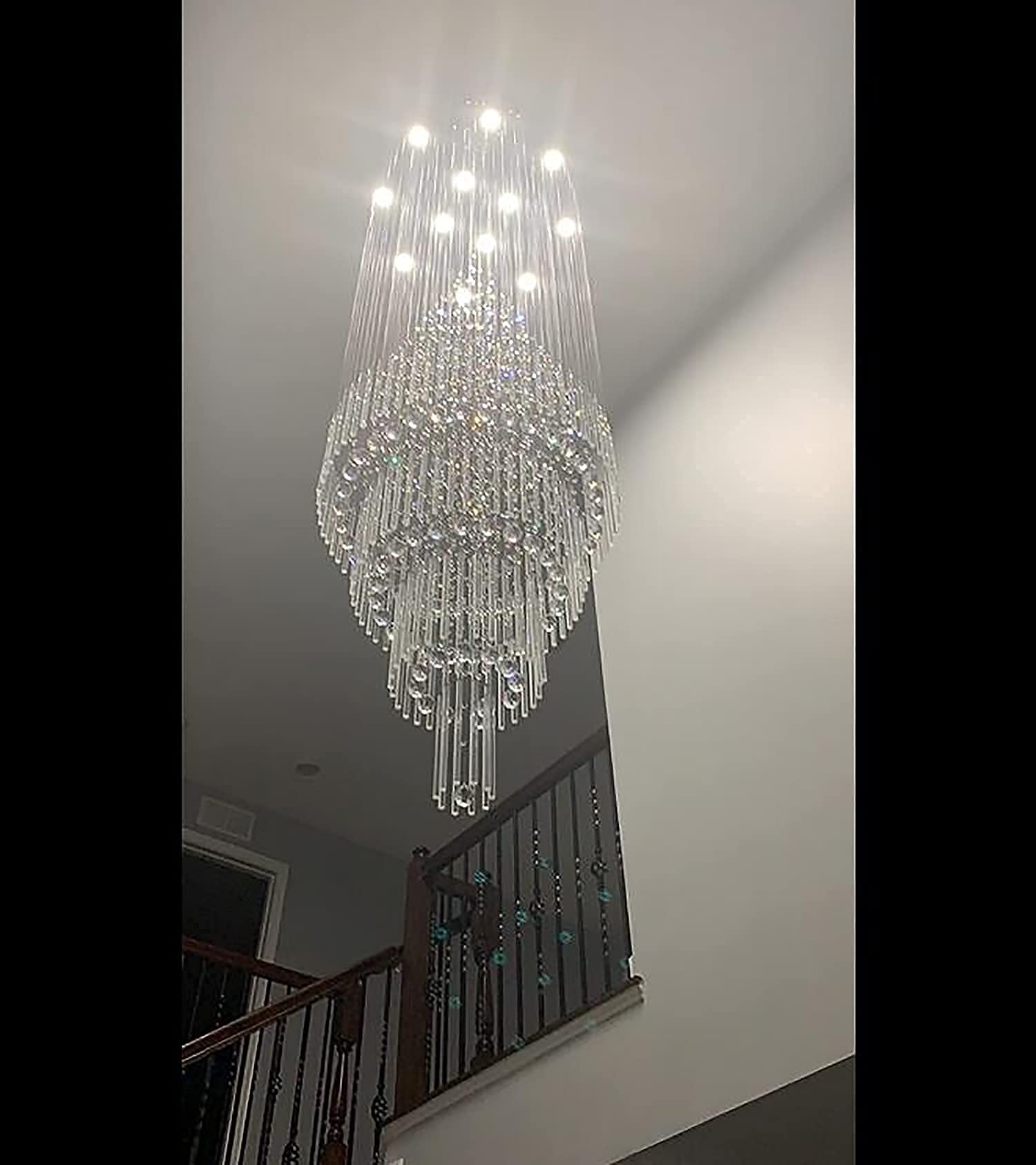 Flashing God D32''X H120'' High Ceiling Chandelier Crystal Raindrop Chandeliers Staircase Large Chandelier Villa Entrance Foyer Ceiling Light High Ceiling Pendant Light Fixture,12 Bulbs Include