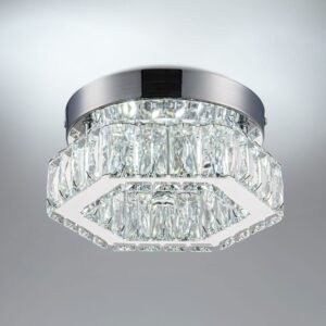 HomLaiting Mini Crystal Chandelier LED Flush Mount Ceiling Light Fixture, 7.8' x 3.94', Cool White for Bedroom, Hallway, Bathroom, Kitchen, Office